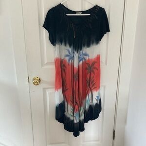 Tropical Print Beach Cover Up/Dress with Palm Trees